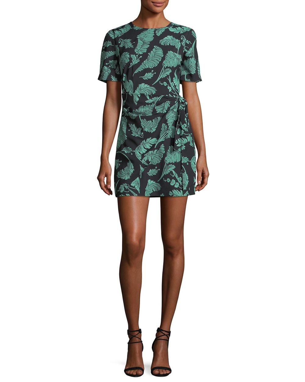 Cinq à Sept Big Palm Print Tie Side Mini Dress Black Green Size 4